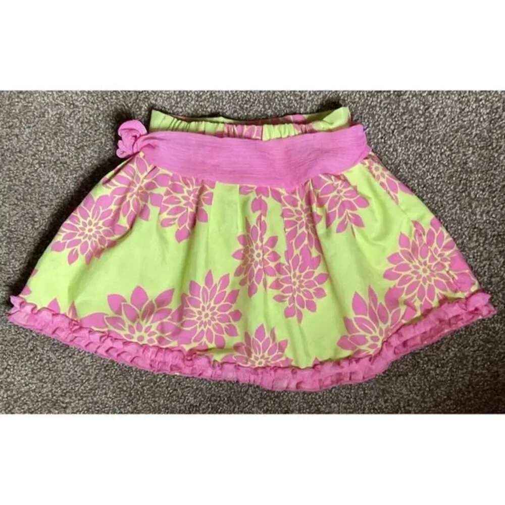 Trish Scully Pink And Green Floral Lined Skirt Girls‎ Size 3T